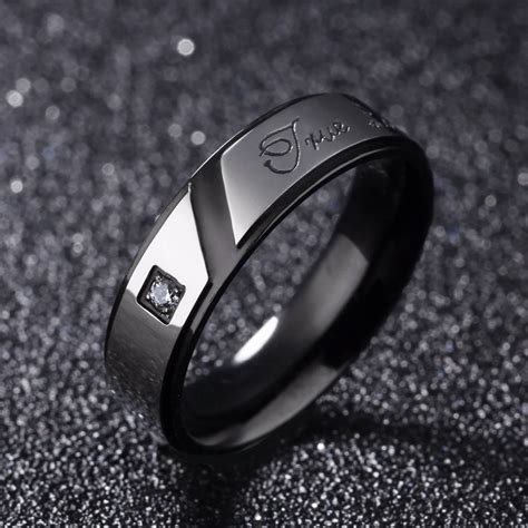 Titanium Steel Couple Ring Black And Gold Men Women Round Shape Finger