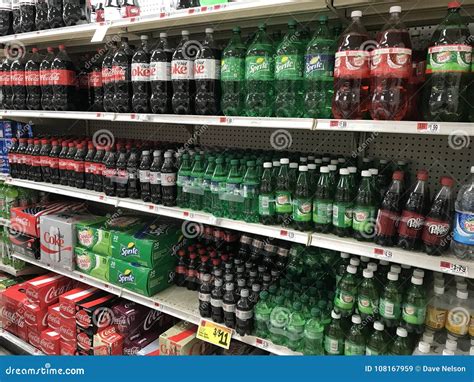 Shelves Of Soft Drinks In Grocery Store Editorial Stock Image Image