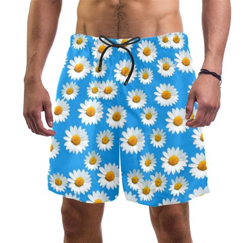 Mens Daisies Flowers Swim Trunks Quick Dry Board Shorts Bathing Suits