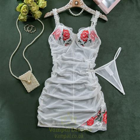 Mesh Flower Embroidered Camisole Dress Women S Transparent Shapewear Lingerie Female See Through