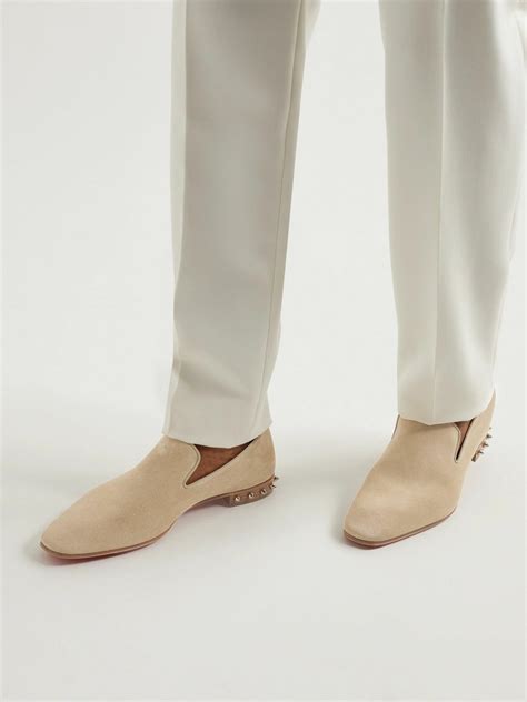 Christian Louboutin Marquees Spiked Suede Loafers Neutrals