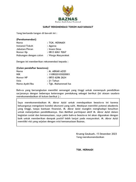 Surat Rekomendasi Tokoh Masyarakat Pdf