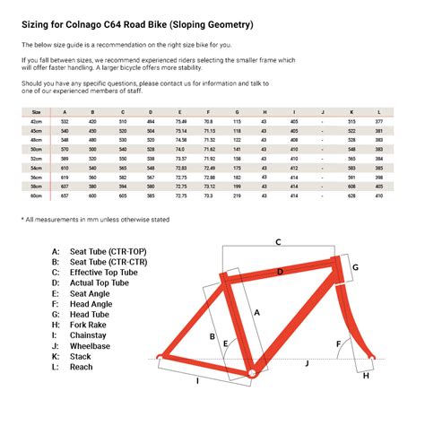 Colnago C64 Size Chart