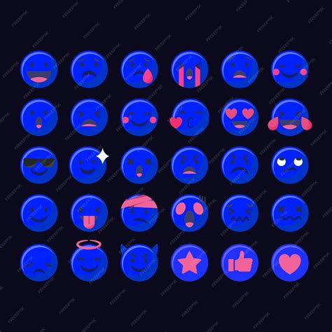 Premium Vector Set Of Emojis Of Dark Blue Color Emoji Set Collection