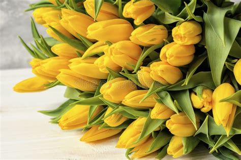 A Bouquet of Spring Flowers of Yellow Tulips Stock Photo - Image of gift, bunch: 269255244