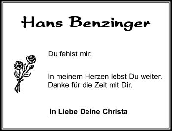 Traueranzeigen Von Hans Benzinger Kreiszeitung B Blinger Bote