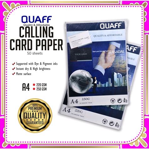 A Size Quaff Double Sided Matte Calling Card Paper Sheets Pack