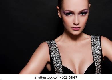 Sexy Brunette Woman On Black Background Stock Photo 102484097 Shutterstock