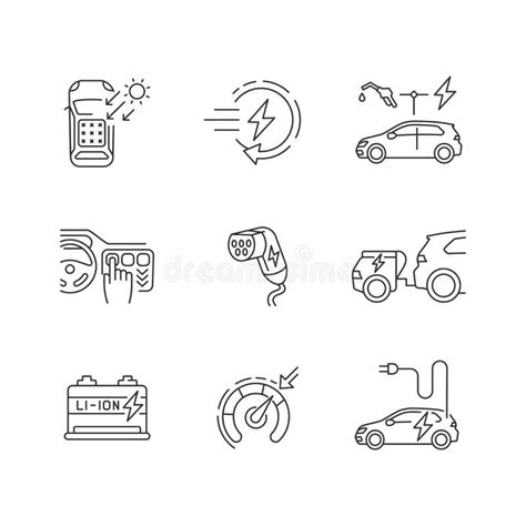 Electric Vehicle Linear Icons Set Stock Vector Illustration Of