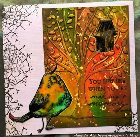 Stamped Card With A Crazy Bird From Tim Holtz Made By Alie