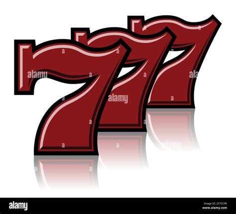 Triple Lucky Sevens With Black Contour On Light Mirror Surface Color Vector Illustration Stock