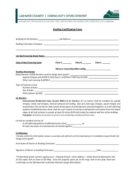 Co Roofing Certification Form Larimer County Fill Online