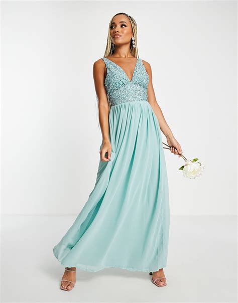 Beauut Bridesmaid Embellished V Neck Maxi Dress In Blue Lyst