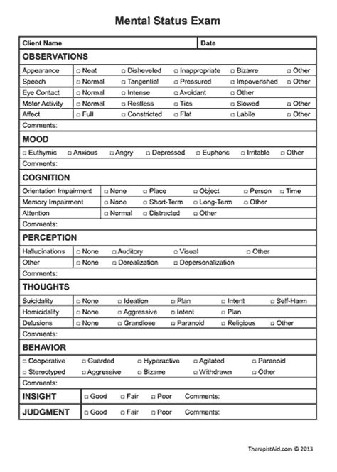 Mini Mental Status Exam Worksheet