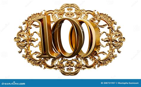 Golden Number One Hundred In The Center Of Decorative Golden Vintage