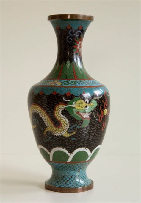 Vintage Chinese Cloisonne Enamel And Brass Vase Ca S Etsy