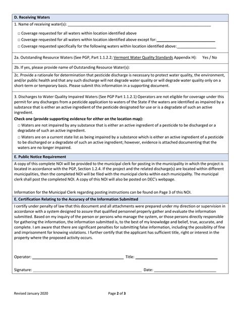 Vermont Notice Of Intent Noi For Coverage Under The Pesticide General