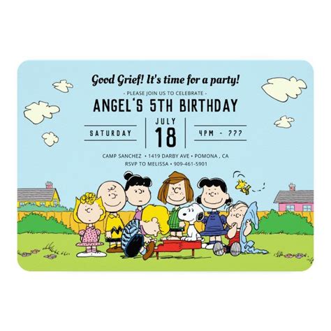 Charlie Brown And Gang Birthday Invitation Zazzle Snoopy