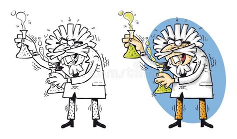 Hand Drawn Cartoon Illustration Of A Mad Scientist Stock Vector