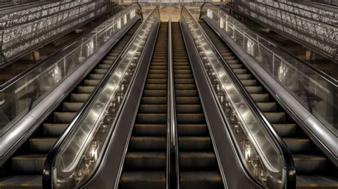 Premium Ai Image Overhead View Of Metal Escalator Stairs Generative Ai