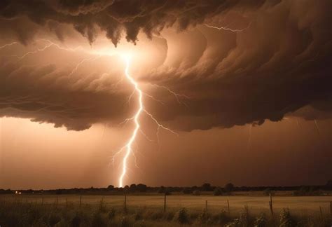 Dramatic And Powerful Tornado Lightning Thunderstorm Flash Over The