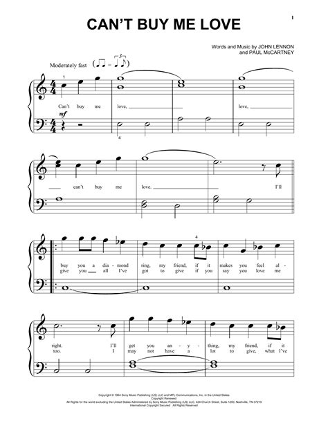 Cant Buy Me Love Sheet Music The Beatles Beginning Piano Solo