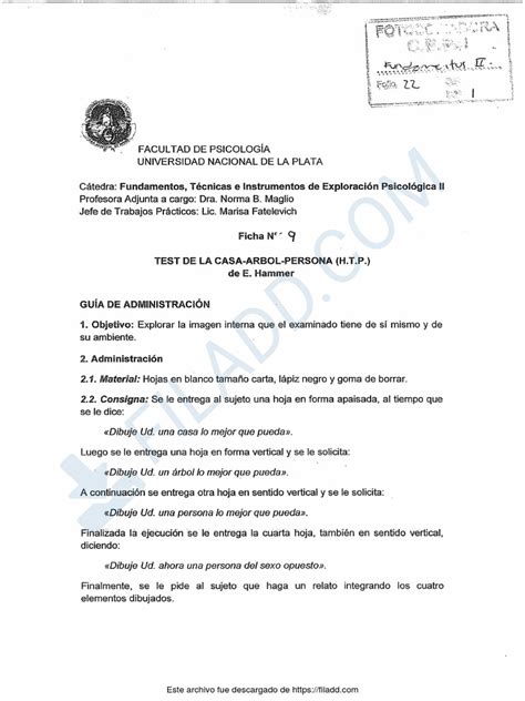 Maglio 2011 Ficha 9 Test De La Casa Árbol Persona Htp De E Hammer Pdf