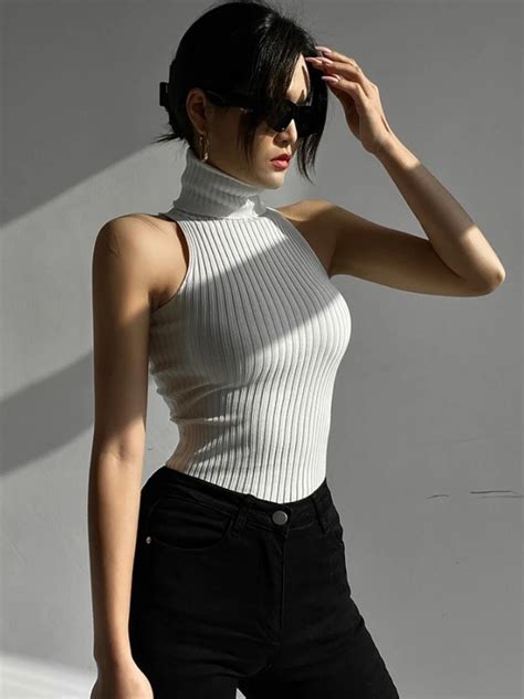 Canotta Sexy In Maglia Dolcevita Crop Top Donna Summer Camis Backless