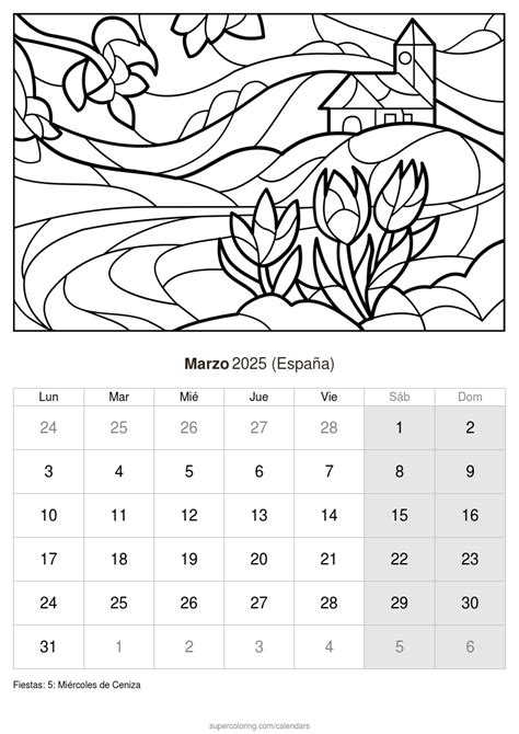 Calendario Marzo 2025 para imprimir España