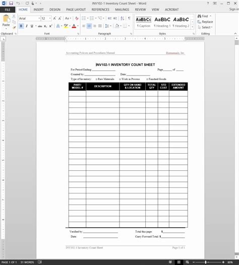 Inventory Sheet Template Excel