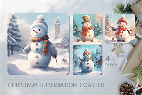 Christmas Sublimation Coaster Snowman Graphic By Kmarinadesign