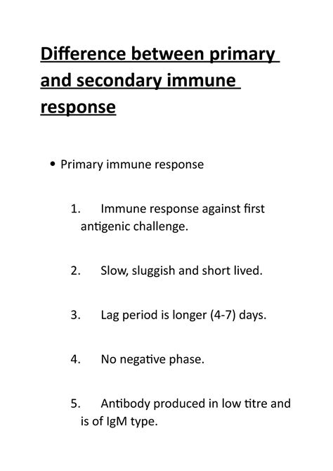 Difference Between Primary And Secondary Immune Response Difference