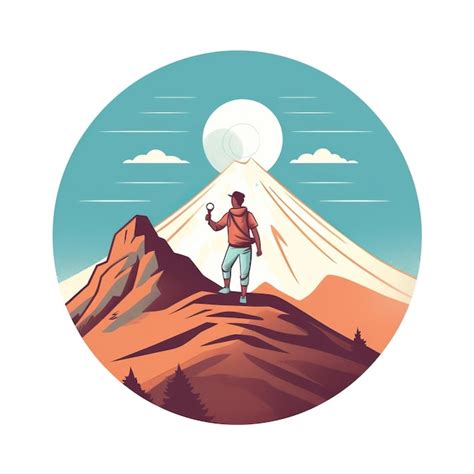 Premium Photo A Circular Design Featuring A Hiker Reaching The Summit