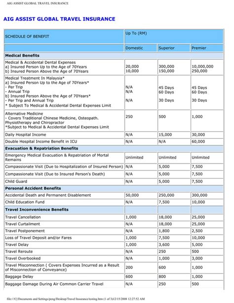 Aig Assist Global Travel Insurance Pdf