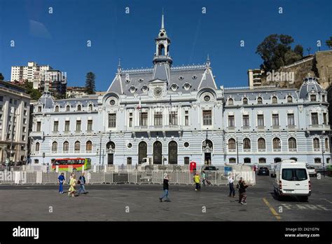 Navy Military Blue Historic Building In Valparaíso Chile Stock Photo