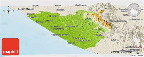 Physical Panoramic Map Of Thiruvananthapuram Triv Shaded Relief Outside