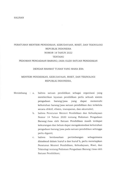 Solution Salinan Permendikbudristek Nomor Tahun Cap Studypool