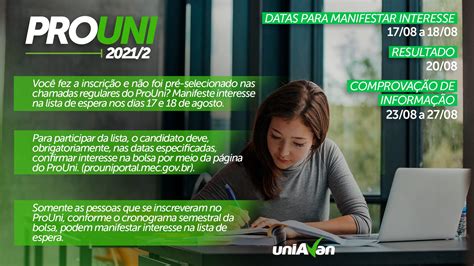 PROUNI 2021 02 CONFIRA AS VAGAS DA LISTA DE ESPERA Uniavan VENHA