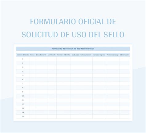 Plantilla De Excel Formulario De Registro De Uso Del Sello Oficial De