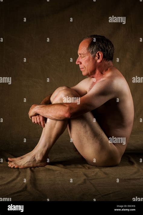 Nude Photographic Portrait Of Middle Aged Male In A Commercial Photography Studio Stock Photo
