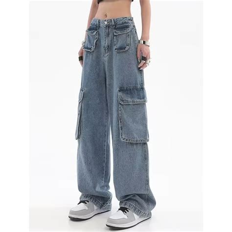 Pantalon Cargo femmes en Jean Baggy à Jambes Larges FR97CX Bleu