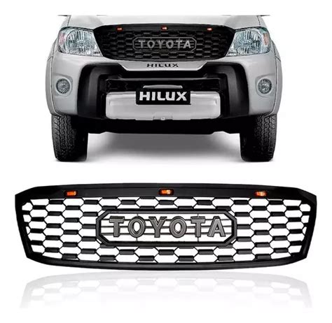 Grade Toyota Hilux Preta C Led Logo Cinza Srv