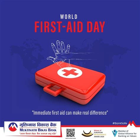 An Advertisement For The World First Aid Day With A Red Case And