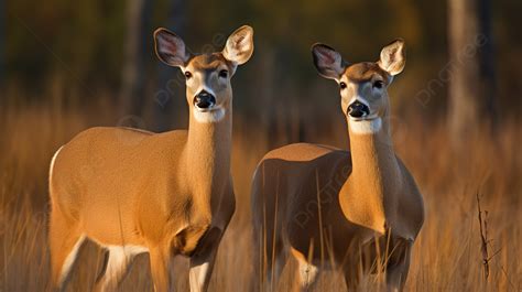 Two Deer Are Standing In The Tall Grass Background Pictures Of White