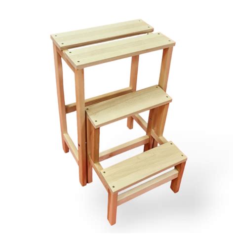 Escabeau Tabouret Modulable Marches Bois Massif En Marchepied Bois