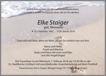 Traueranzeigen von Elke Staiger Schwarzwälder Bote Trauer