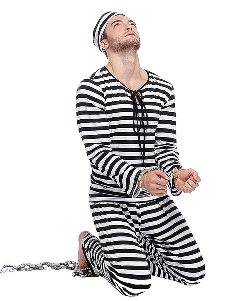 Orion Costumes Mens Prison Black And White Stripe Convict Jail Uniform