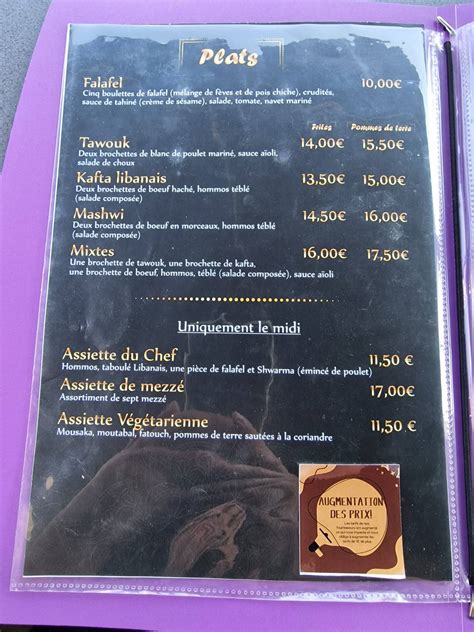 Carta Del Restaurante La Perle Du Liban Caen