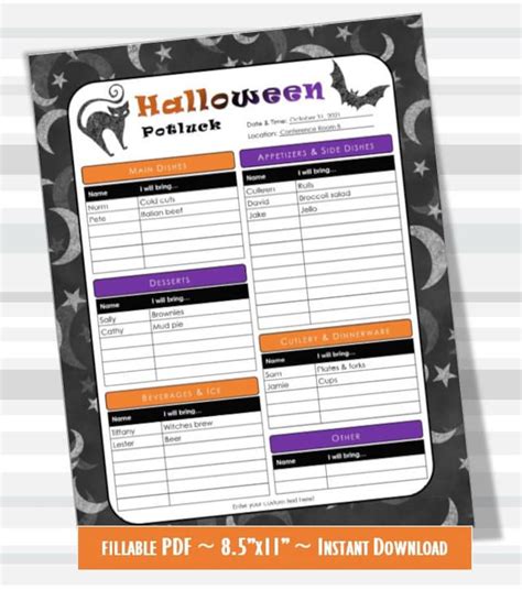 Halloween Potluck Sign Up Sheet Printable Letter 02 Etsy Images And