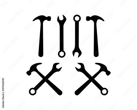 Crossed Hammer And Wrench Tool Sign Symbol Icon Silhouette Logo Vector